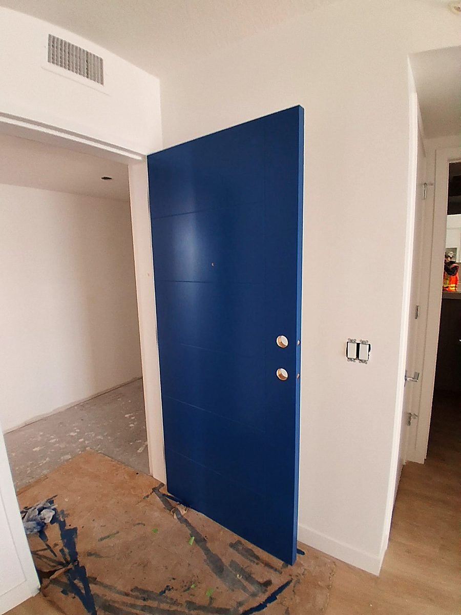 Blue Entry Door — Trim & Doors by Royal Surface Painting, Calgary
