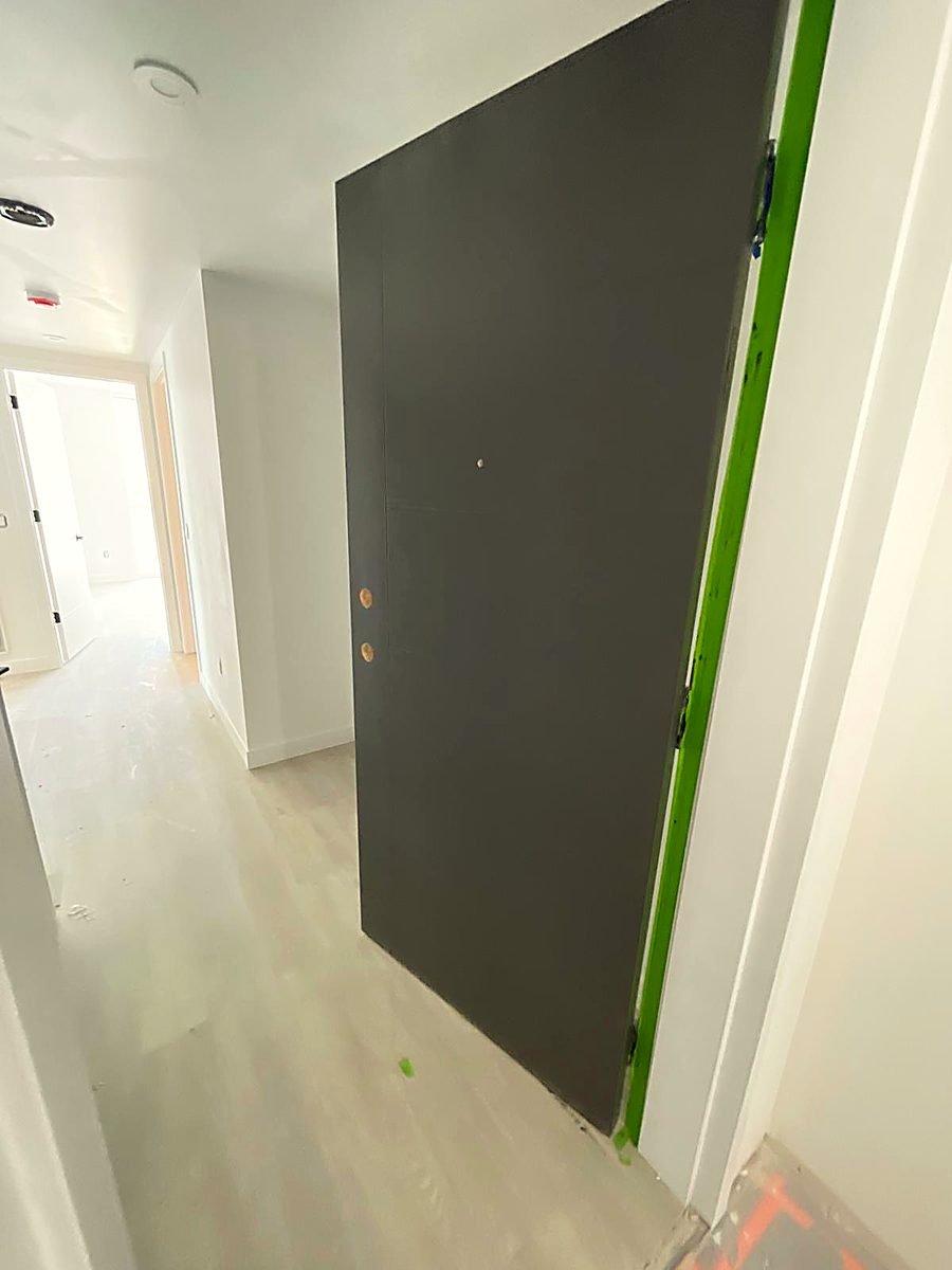 Charcoal Door & White Trim — Trim & Doors by Royal Surface Painting, Calgary