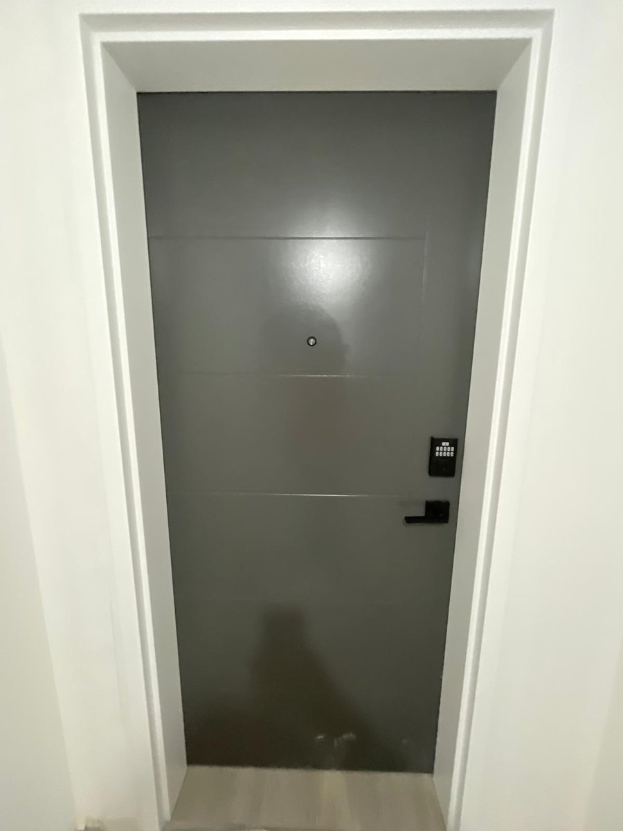 Graphite grey entry door by Royal Surface Painting, Calgary