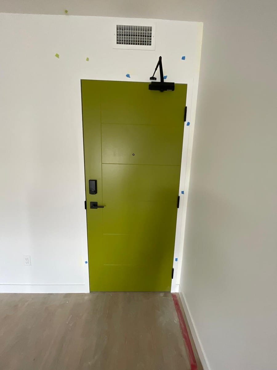 Moss Green Entry Door — Trim & Doors by Royal Surface Painting, Calgary
