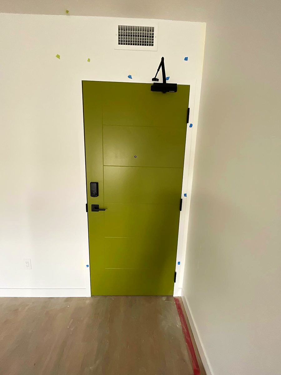 Olive Front Door — Trim & Doors by Royal Surface Painting, Calgary